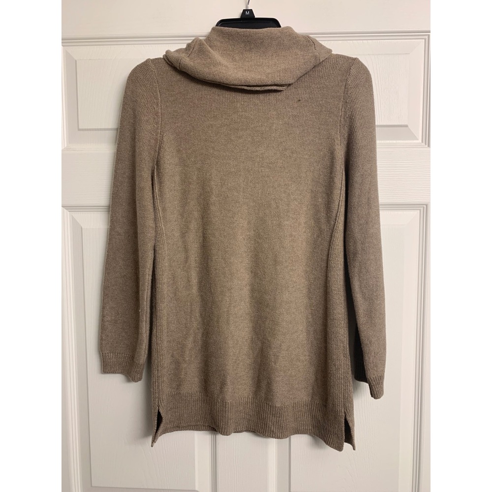 Chicos Cowl Neck Sweater Tunic Taupe Tan Soft Cozy Minimalist Knit Size 0 - Picture 3 of 7